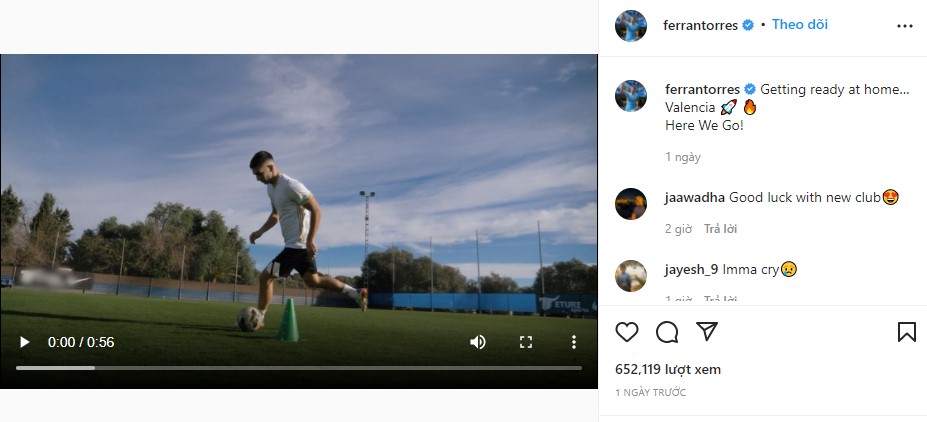 video Torres chia sẻ trên trang Instagram cá nhân